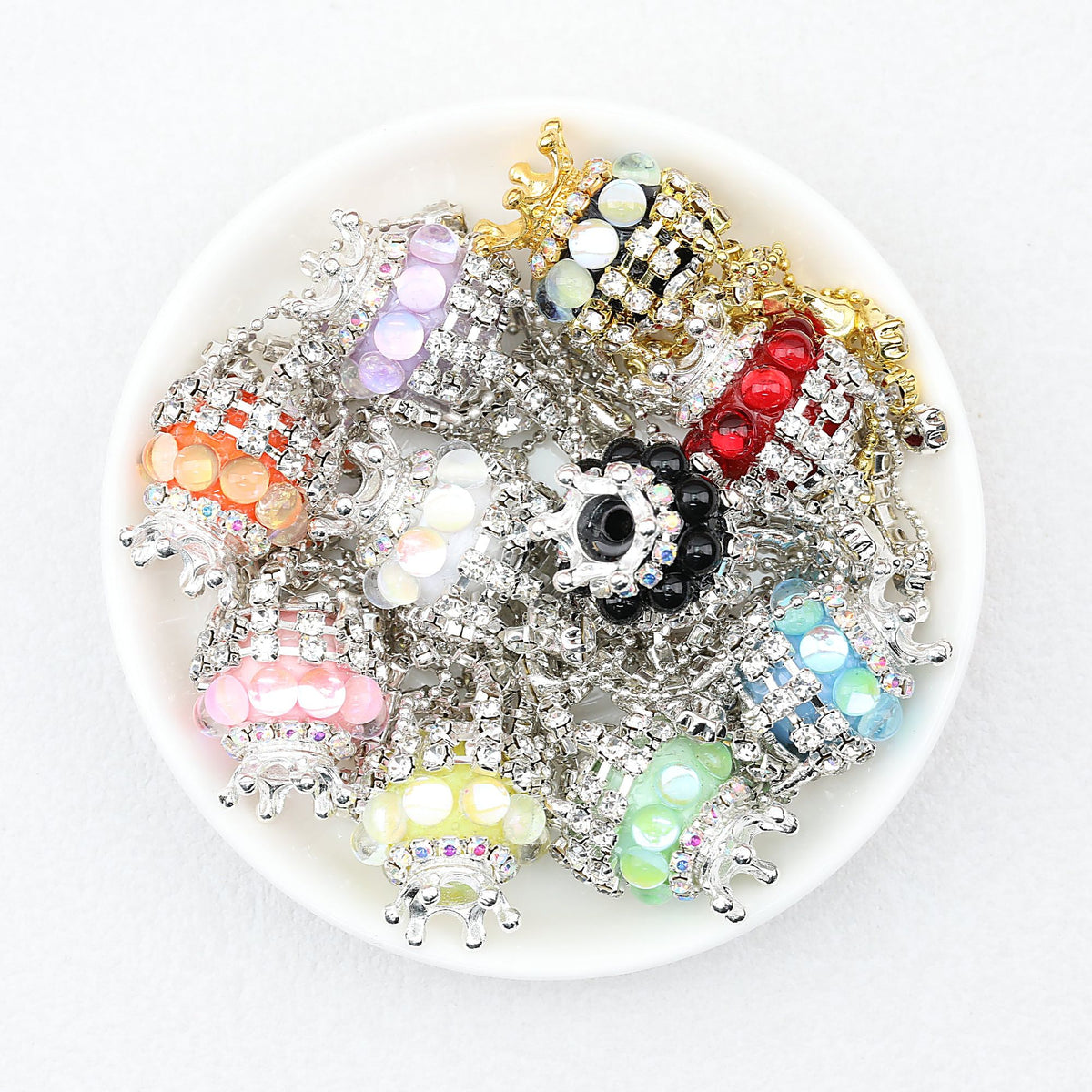 Fancy Crown Tassel Polymer Clay Beads with Rhinestones 23mm 5pcs - Random Color
