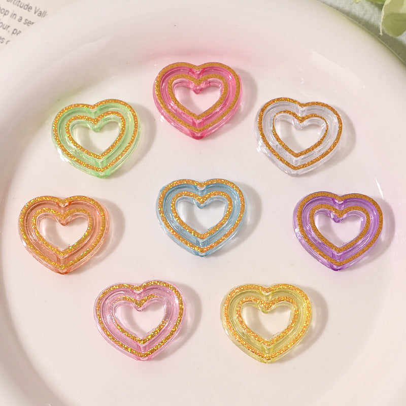 Gold Foil Hollow Heart Acrylic Beads 24mm Mixed Colors 50pcs 2