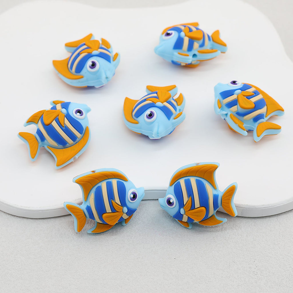 3D Colorful Striped Fish Silicone Focal Beads 20 pcs