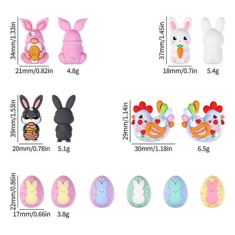 Silicone 3D Focal Beads Easter Bunny Chick Easter Egg Rabbit 20Pcs 18