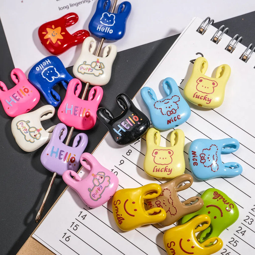 Painted Handbag Acrylic Beads 25mm Cartoon Pattern Bright Colors 10pcs 3