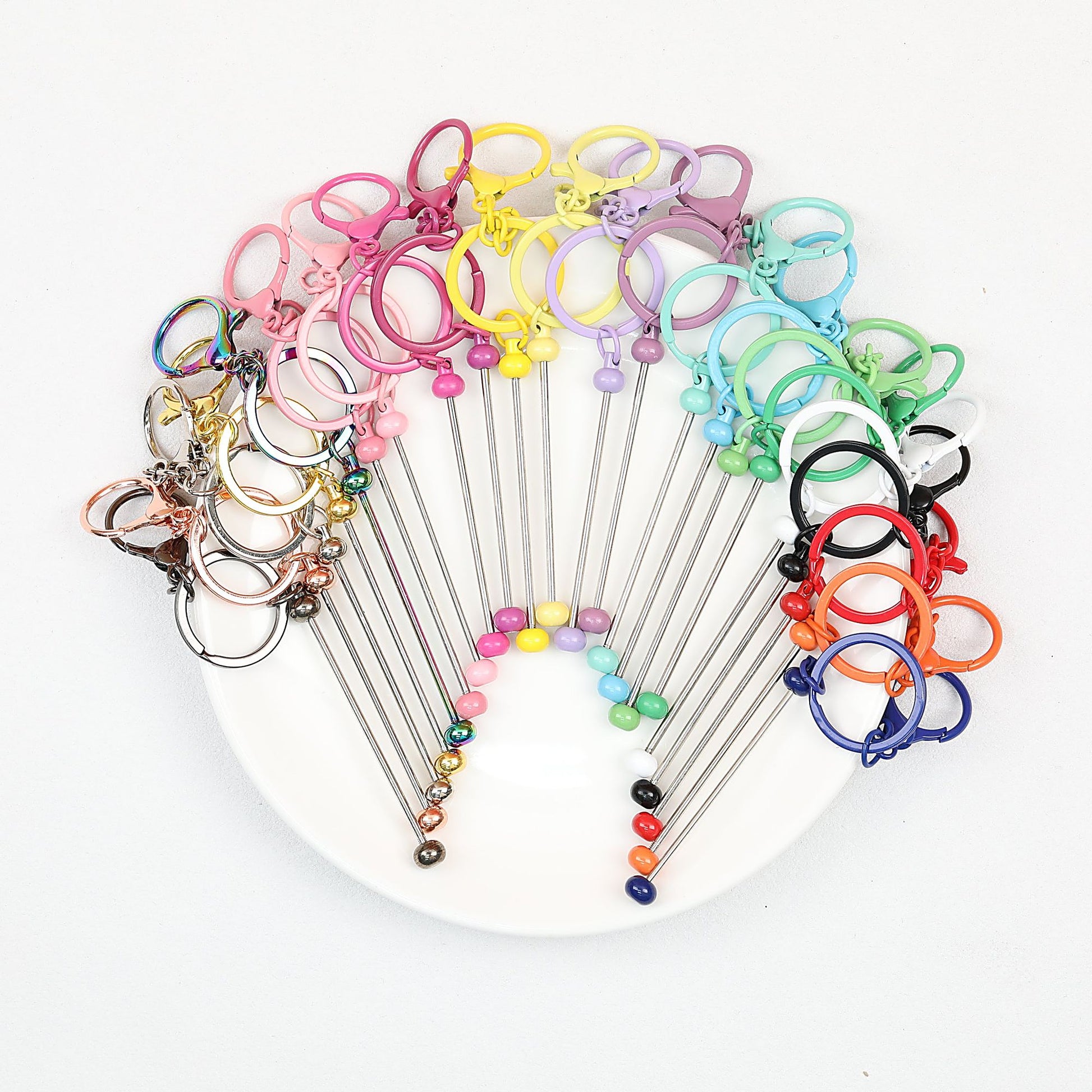 Beadable Keychain Bar Metal Slender Shaft Polished Ball Lobster Clasp