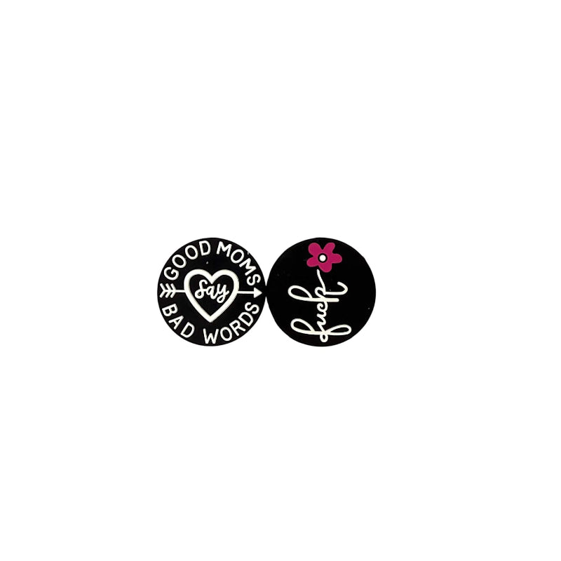 Silicone Focal Beads Good Moms Black Pink Flower Cheeky Text 20pcs