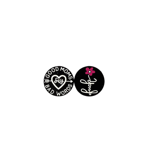 Silicone Focal Beads Good Moms Black Pink Flower Cheeky Text 20pcs