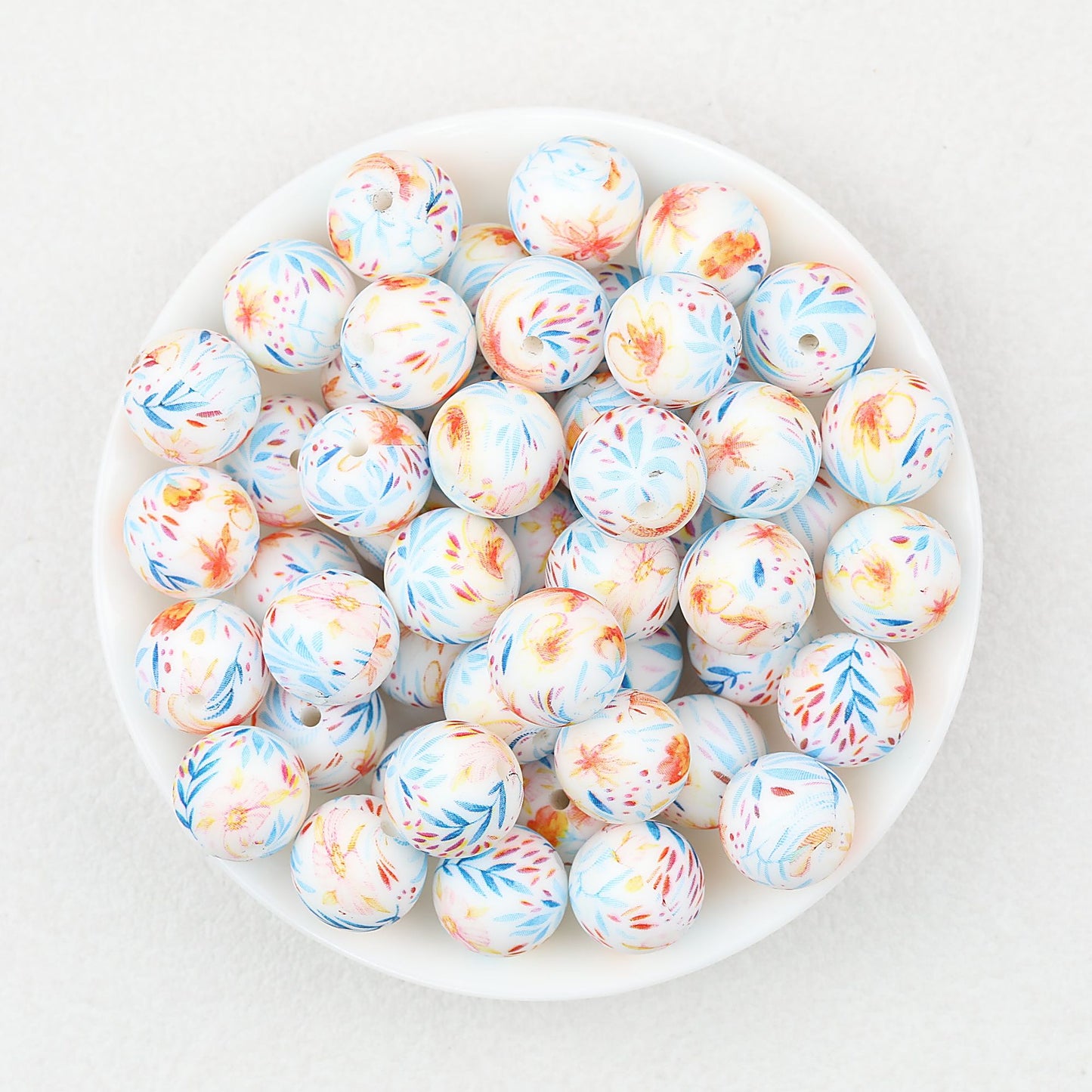Colorful Floral Pattern 15mm Round Silicone Beads 50pcs - Flower 4