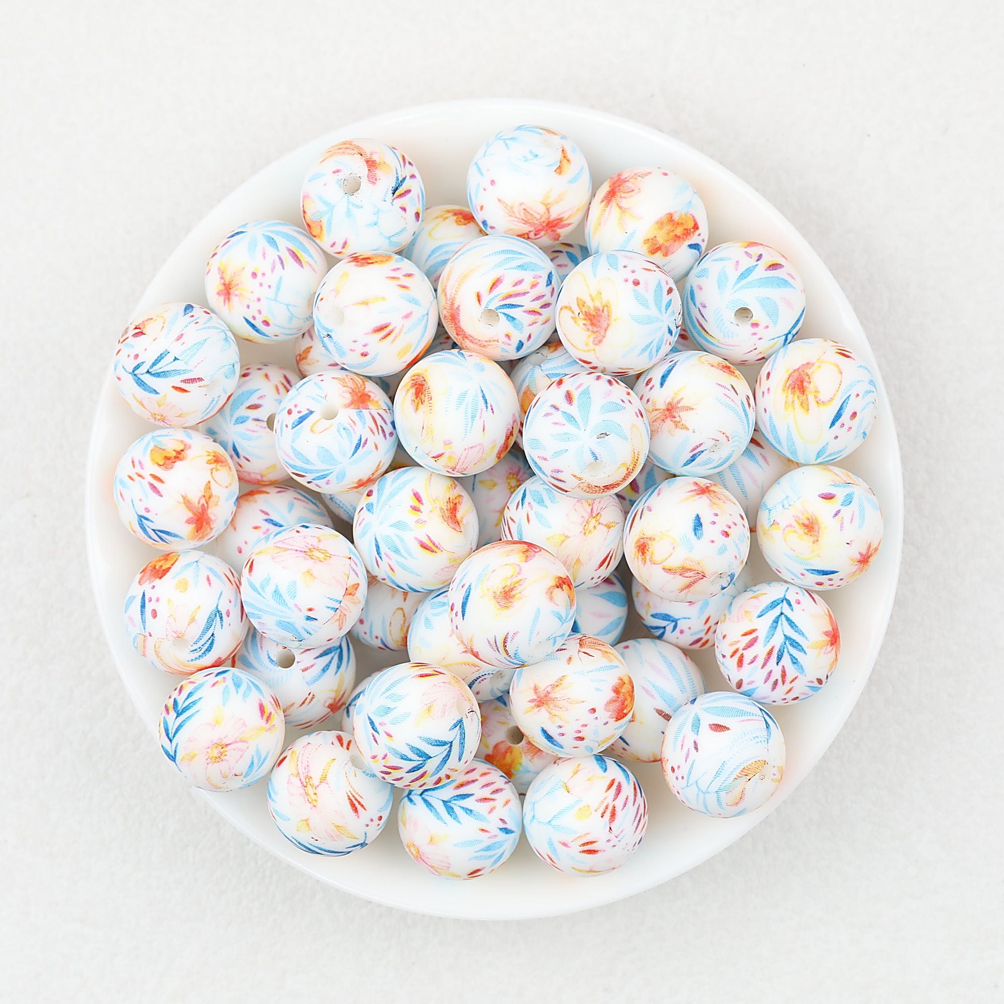 Colorful Floral Pattern 15mm Round Silicone Beads 50pcs - Flower 4