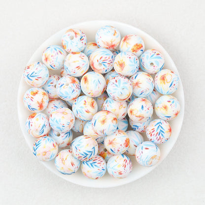 Colorful Floral Pattern 15mm Round Silicone Beads 50pcs - Flower 4