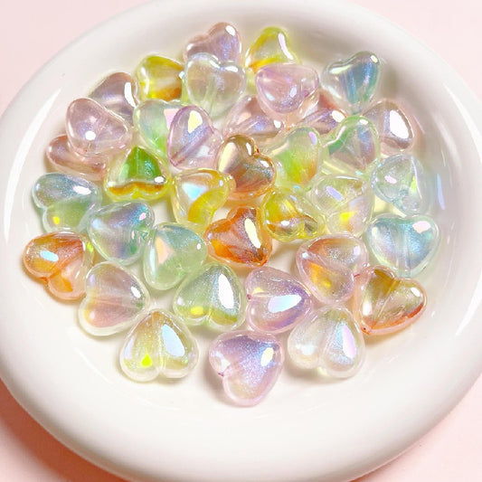 Transparent Heart Acrylic Beads 17x19mm Pastel Iridescent 10pcs