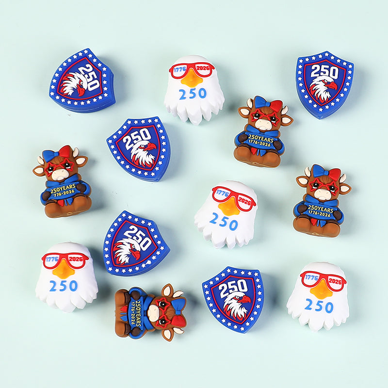 USA 250th Anniversary Silicone Focal Beads Patriotic Shapes 3D 20pcs 2