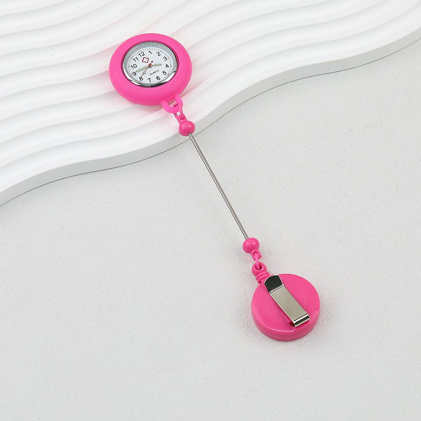Beadable Retractable Badge Reel Watch Glow In The Dark Silicone Case Easy Pull Buckle - rose red