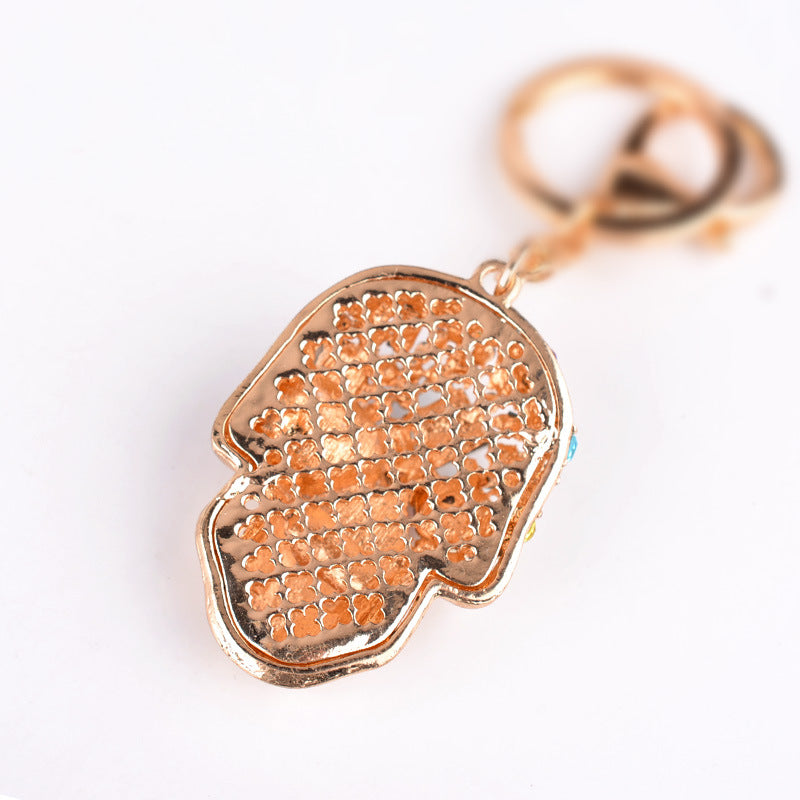 Diamond Rhinestone Skull Keychain Polished Metal Edgy Design 2