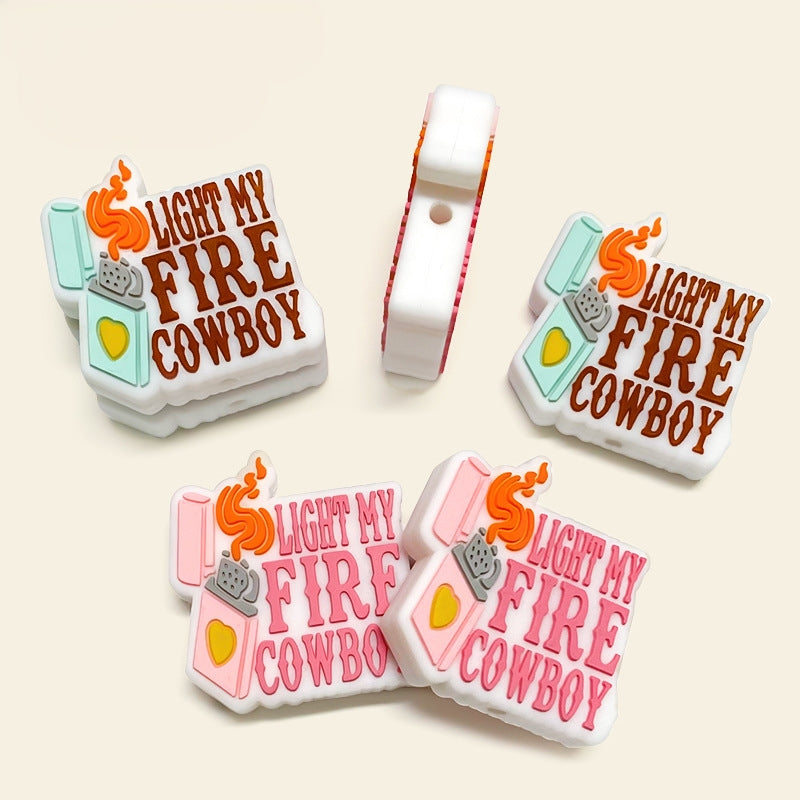 Silicone Focal Beads Lighter Light My Fire Text 20pcs