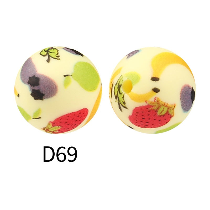 50Pcs 15mm Colored pattern printed silicone beads 71