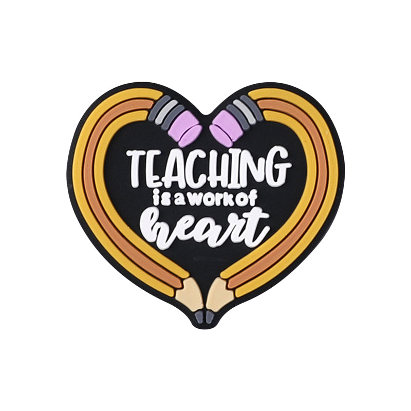 Silicone Focal Beads Teachers Day Heart Shaped Text Motifs 20pcs 13