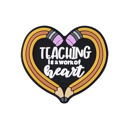 Silicone Focal Beads Teachers Day Heart Shaped Text Motifs 20pcs 13
