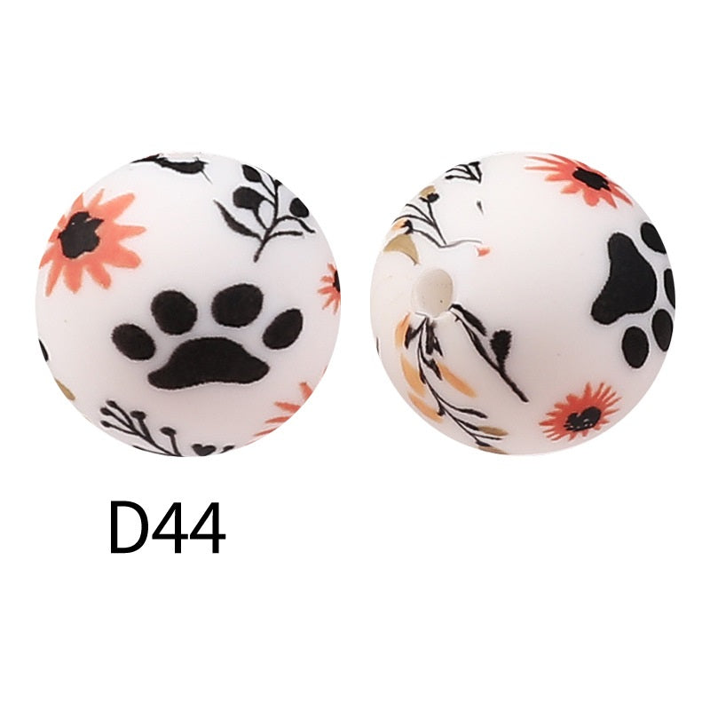 50Pcs 15mm Colored pattern printed silicone beads 46