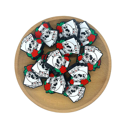 Silicone Focal Beads Halloween Skull Head Playing Cards Tattoo Rose 20pcs 2