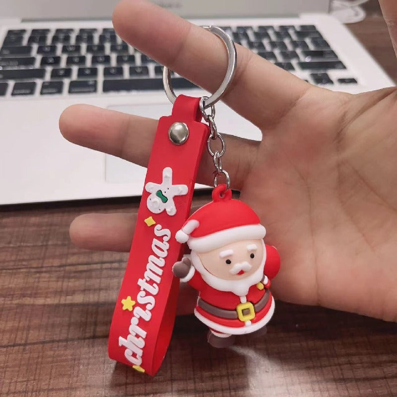 Soft Rubber Christmas Tree and Santa Claus Keychain with Red Strap 14