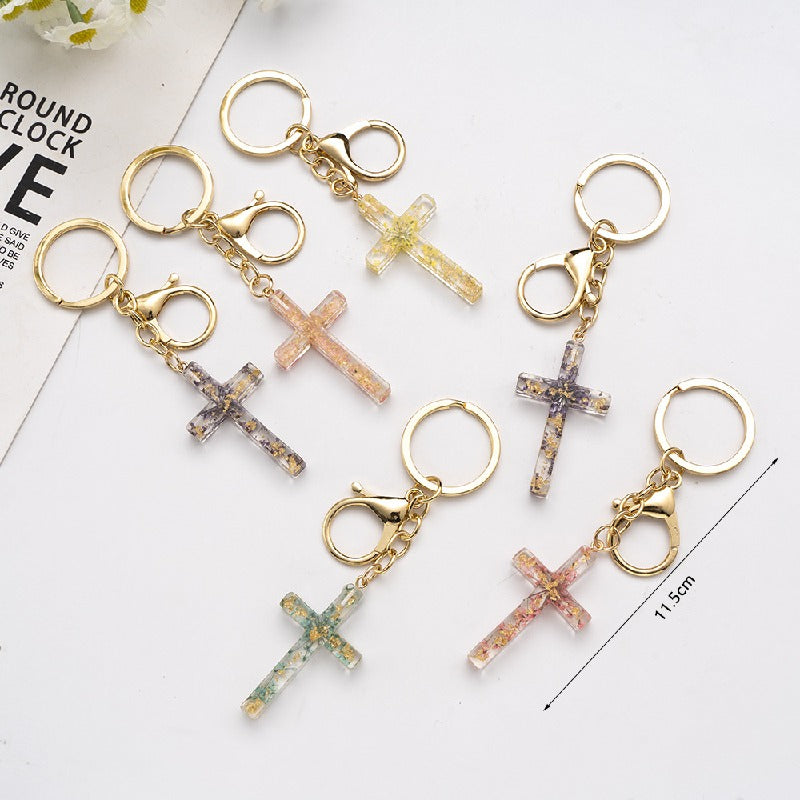 Handmade Acrylic Flower Cross Keychain Creative Pastel Colors