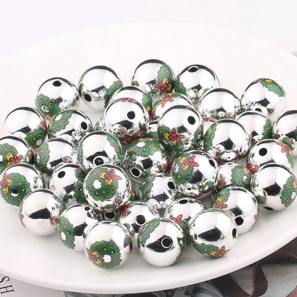 UV Plating Acrylic Beads 16mm Christmas Wreath and Reindeer Printed 20pcs 4