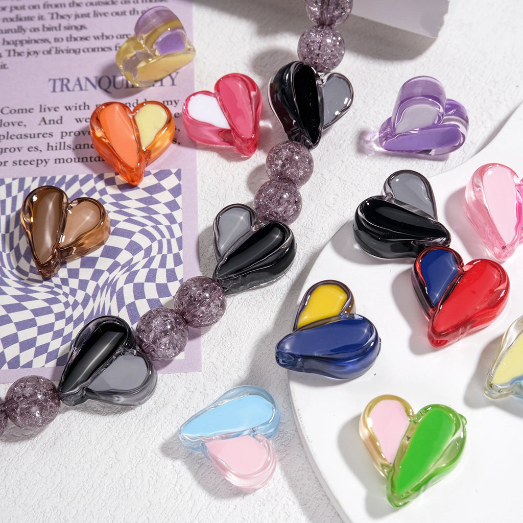 Clear Two-Tone Heart Acrylic Beads 18mm Glossy Enamel Finish 20pcs 3