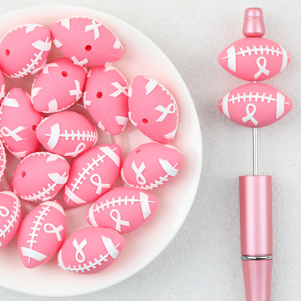 3D Pink Rugby Ribbon Silicone Focal Beads 20Pcs 