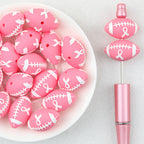 3D Pink Rugby Ribbon Silicone Focal Beads 20Pcs 