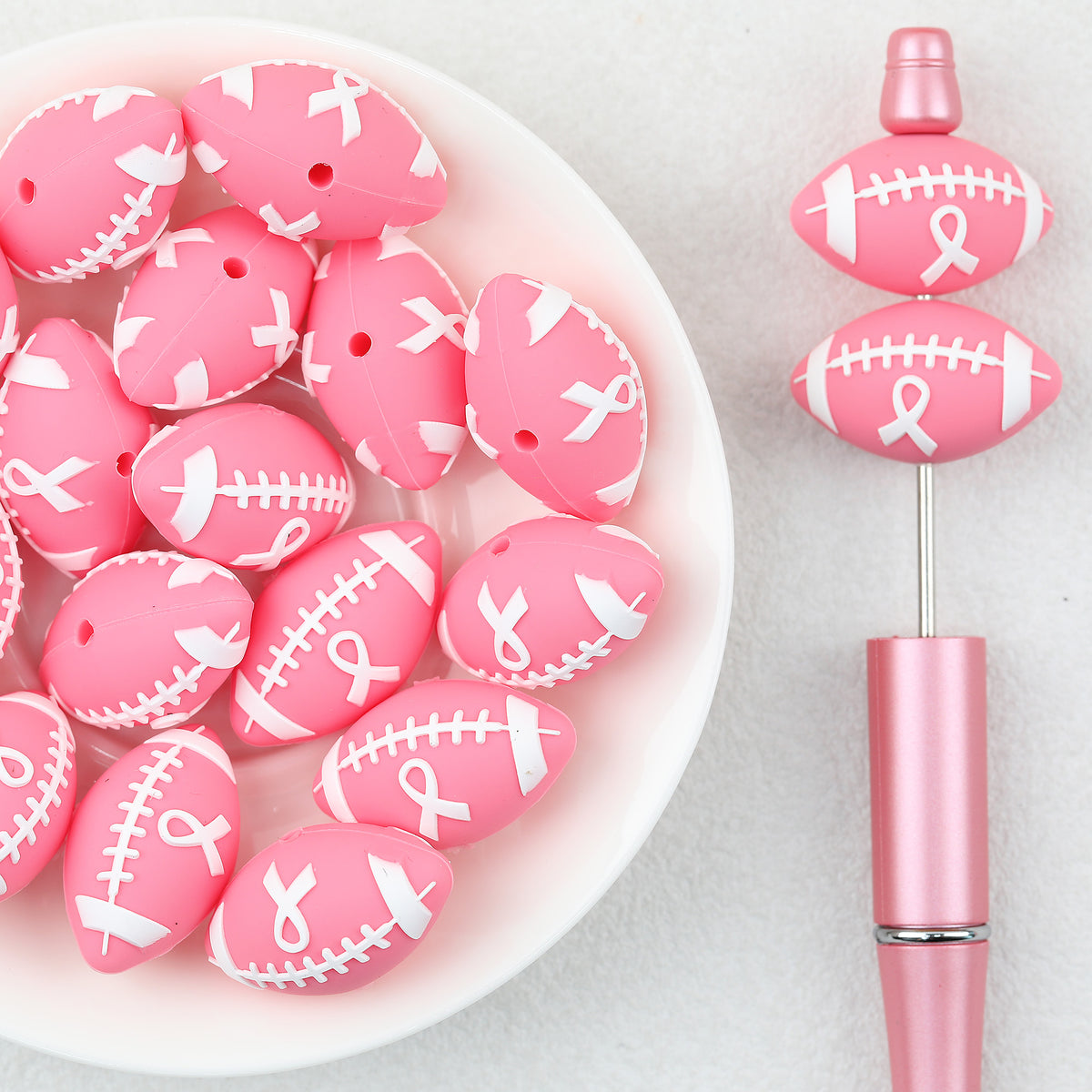 3D Pink Rugby Ribbon Silicone Focal Beads 20Pcs 