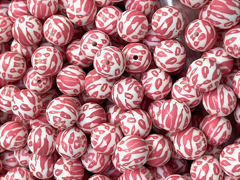 15mm Silicone Beads Pink Blue Cow Print 50pcs