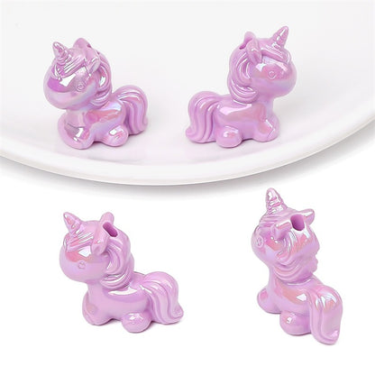 Painted Unicorn Acrylic Beads 25x26mm Pastel Iridescent Shine 4pcs 14