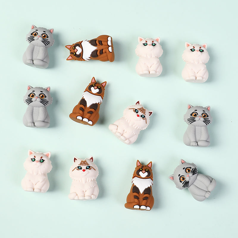 3D Cute Persian Maine Cat Silicone Focal Beads 20pcs 4