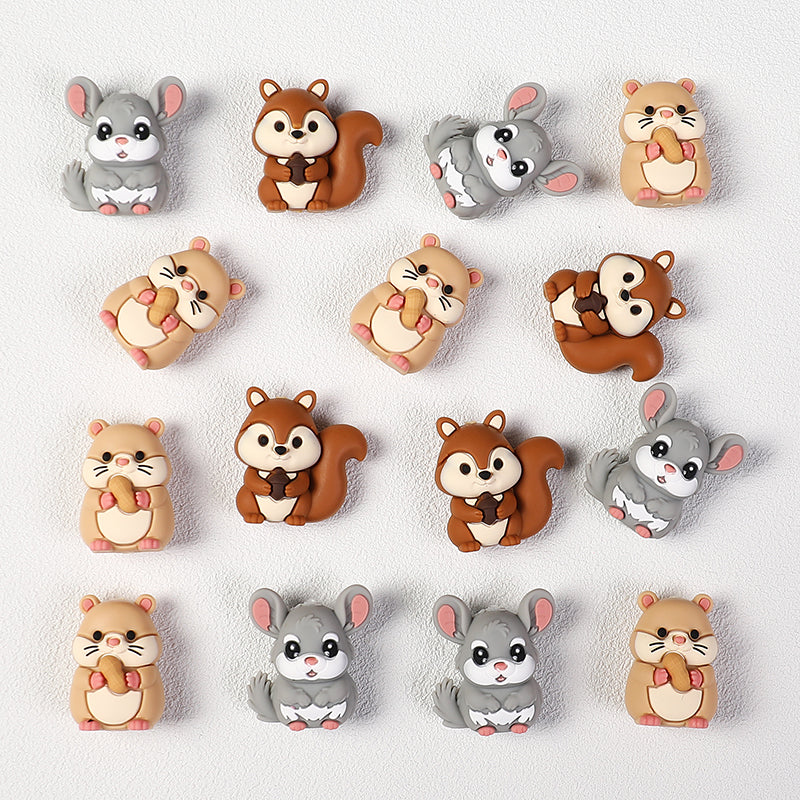 3D Cute Rodent Silicone Focal Beads Hamster Chinchilla Squirrel 20pcs 3