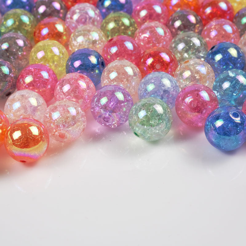 Plating Round Acrylic Beads 16mm AB Colored Crackle 100pcs