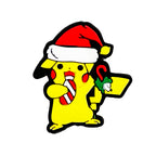 Silicone Focal Beads Christmas Pikachu Wearing Santa Hat Holding Candy Cane 20pcs