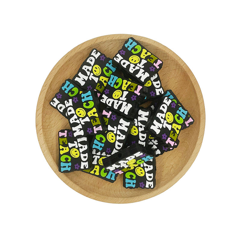 Silicone Focal Beads Made to Teach Colorful Text Smiley Face 20pcs 2