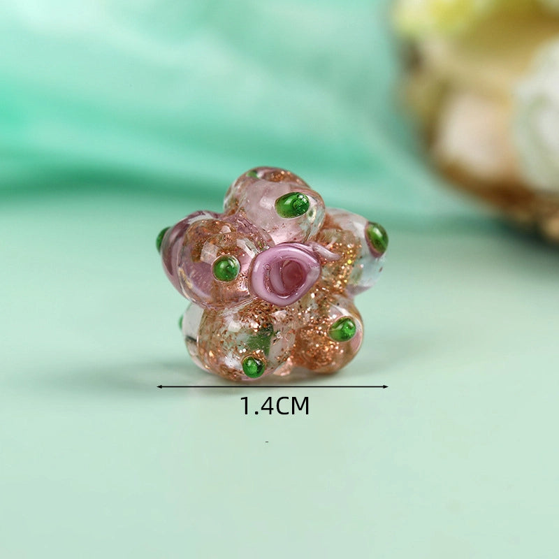 Lampwork Glass Beads Five Petal Flower 14mm Vintage Foil Filled 10pcs 6