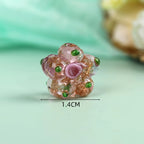 Lampwork Glass Beads Five Petal Flower 14mm Vintage Foil Filled 10pcs 6
