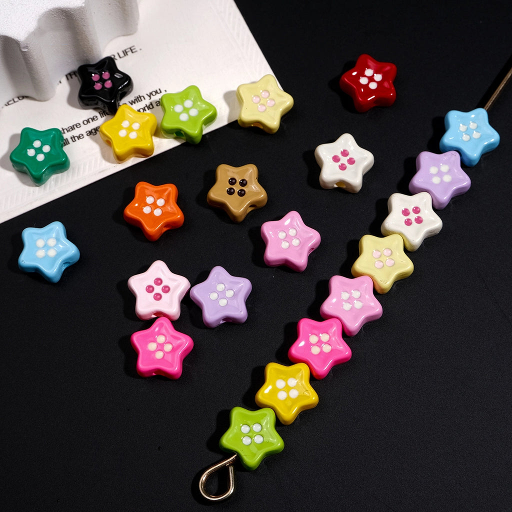 Painted Star Acrylic Beads 13mm Glossy Colorful Button 50pcs