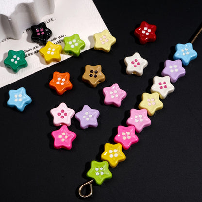 Painted Star Acrylic Beads 13mm Glossy Colorful Button 50pcs