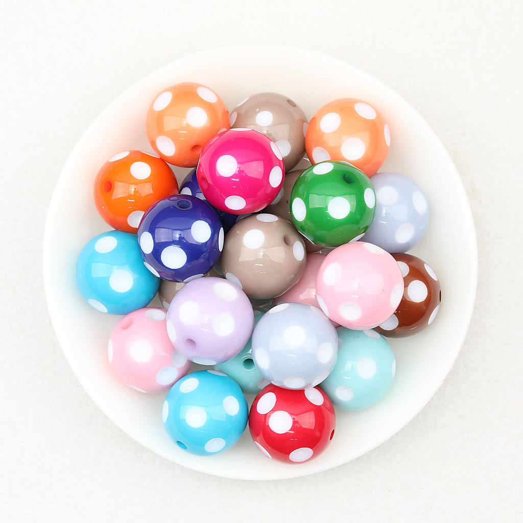 Polka Dot Bubblegum Beads Acrylic Round Colorful 20mm 10pcs - Random Color