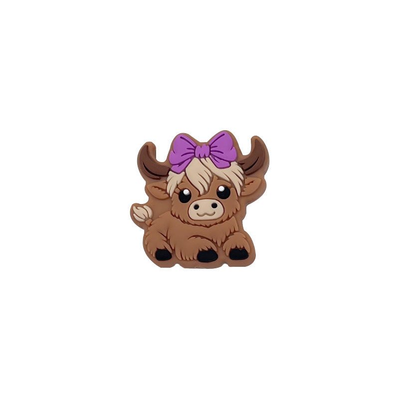 Silicone Focal Beads Highland Cow Boy Girl With Bow And Cap 20pcs 12