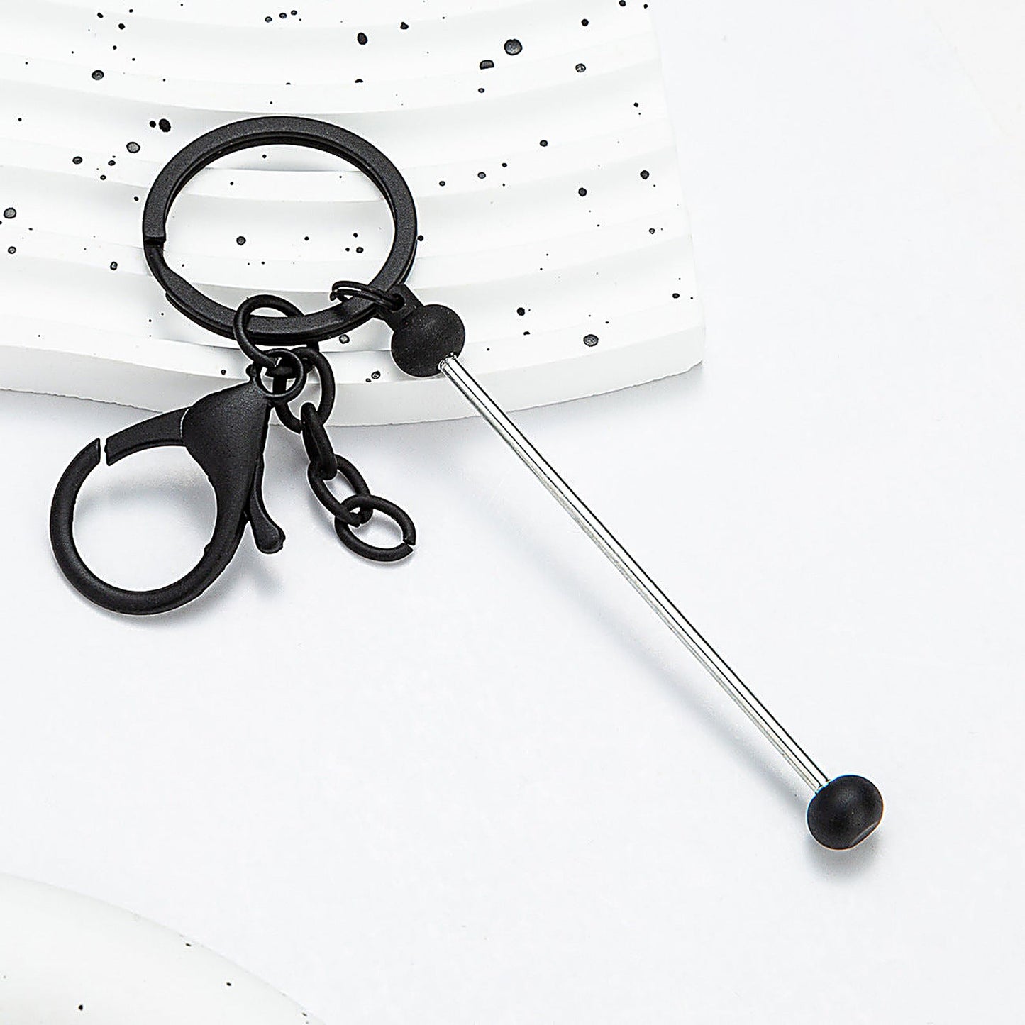 Beadable Keychain Bar Metal Slender Shaft Polished Ball Lobster Clasp - Black
