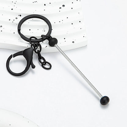 Beadable Keychain Bar Metal Slender Shaft Polished Ball Lobster Clasp - Black
