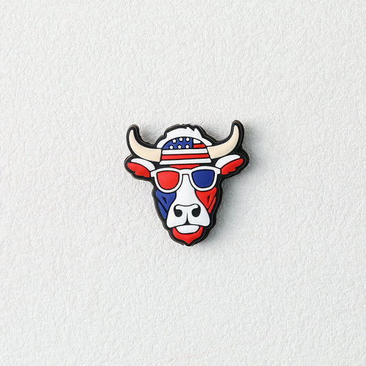 USA Independence Day Bull Head Silicone Focal Beads Red Blue 20pcs