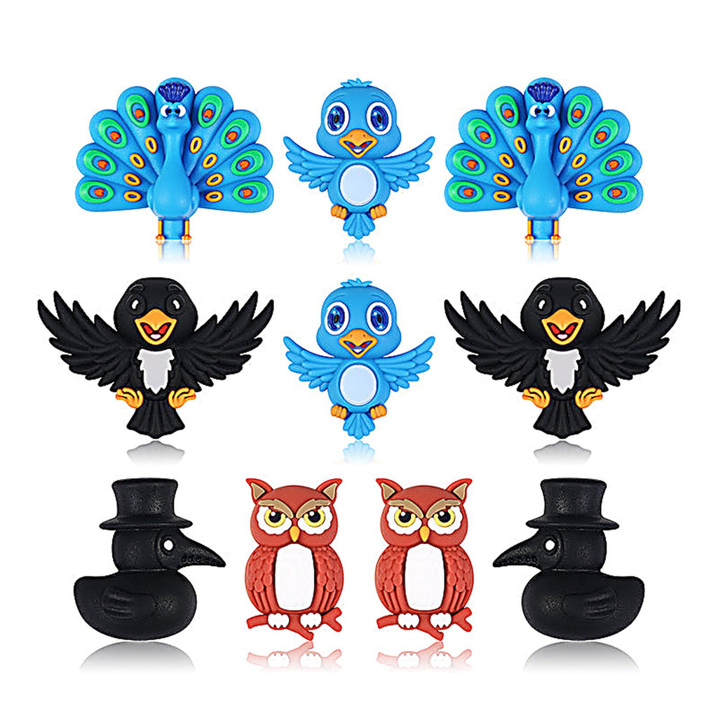 3D Bird Silicone Focal Beads Owl Peacock Cute Animal Charms 20pcs