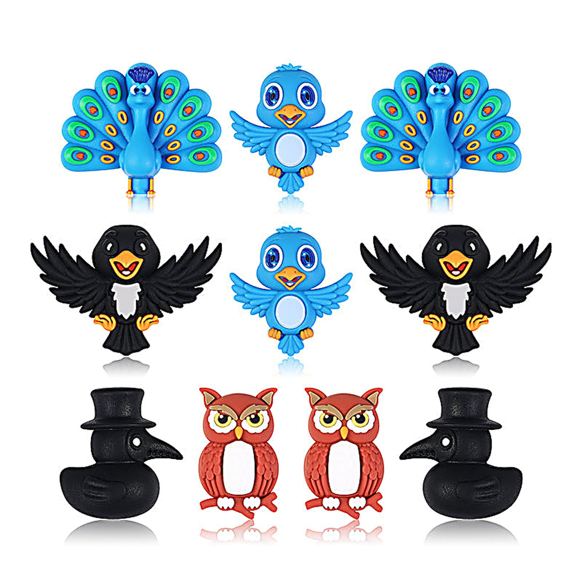 3D Bird Silicone Focal Beads Owl Peacock Cute Animal Charms 20pcs