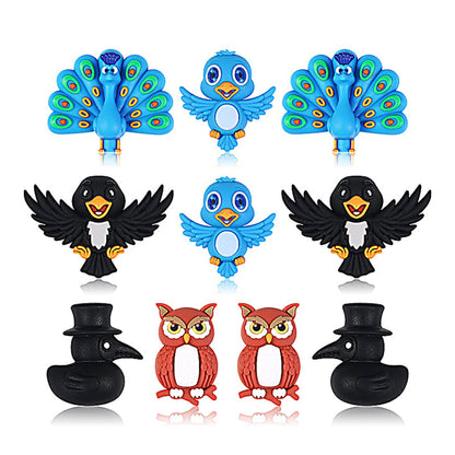3D Bird Silicone Focal Beads Owl Peacock Cute Animal Charms 20pcs