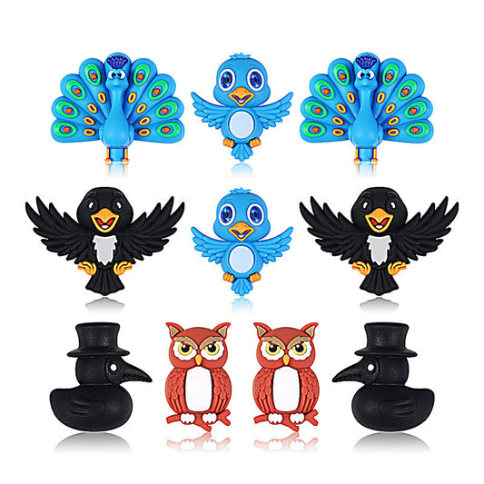 3D Bird Silicone Focal Beads Owl Peacock Cute Animal Charms 20pcs