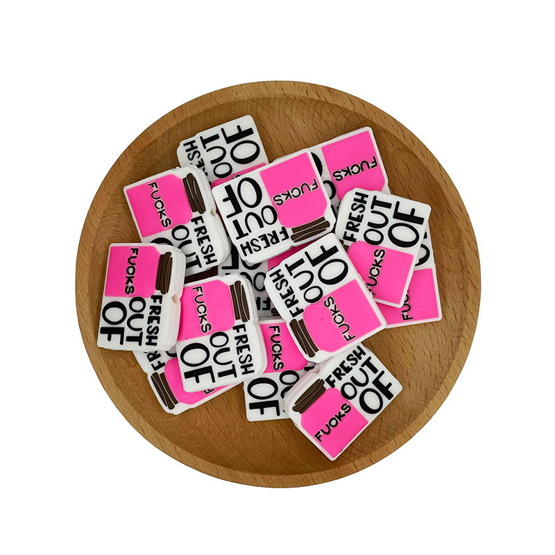 Silicone Focal Beads FUCK Bottle Bright Pink and Purple Colors 20pcs 4