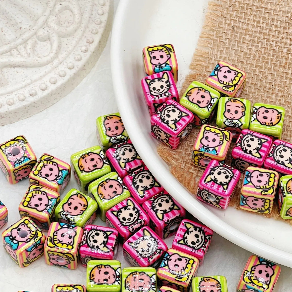 Osamu Harada Series Square Acrylic Beads 14mm Pattern 10pcs 2